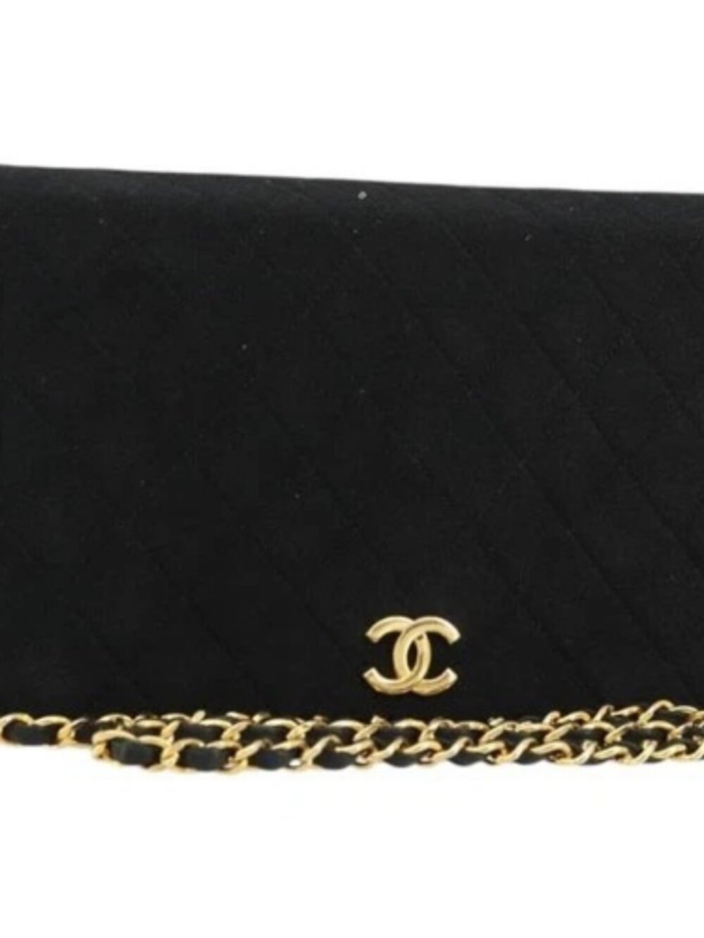 CHANEL Matelasse Chain Shoulder Bag Cotton Black Gold CC Auth bs34514